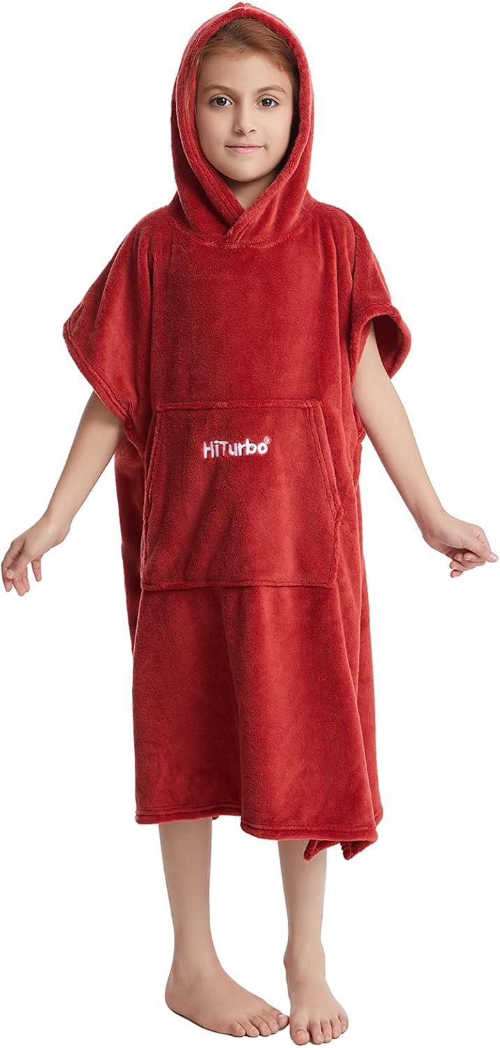Hiturbo Kinder Wickelmantel, Handtuch Poncho Bademantel Robe mit Kapuze, für Strand, Schwimmen, Surf