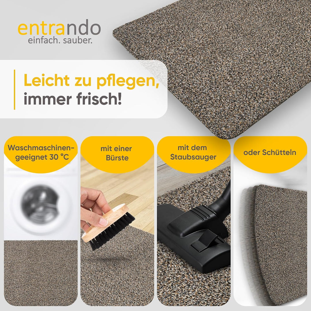 Entrando Fussmatte 60x100 cm - waschbare Schmutzfangmatte innen, Granit | Extra breite Türmatte aus