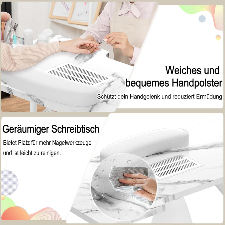 Faltbar Maniküre Tisch mit Absaugung Tragbarer Nageltisch mit 4 Räder & Tragetasche & Handgelenkaufl