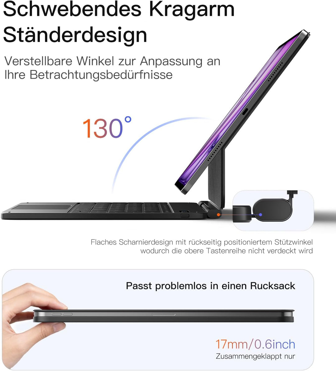 Inateck NeoMagic Magnetische Tastatur Hülle für iPad Air 13 Zoll, iPad Pro 12.9 Zoll 6/5/4/3 Gen,Gro