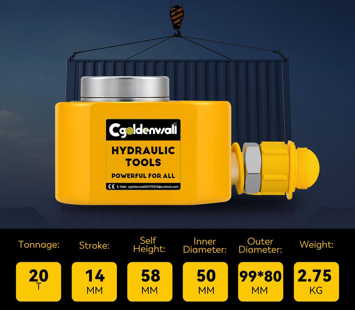 CGOLDENWALL 20T Einzelabschnitt Hydraulikzylinder + CP-180 Hydraulik Pumpe, Ultradünner, 14mm Hub, 5