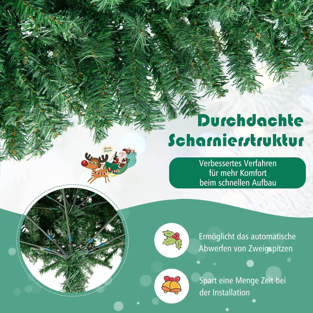 COSTWAY 180cm Künstlicher Weihnachtsbaum, Tannenbaum mit Klappsystem, Christbaum 1000 Spitzen PVC Na