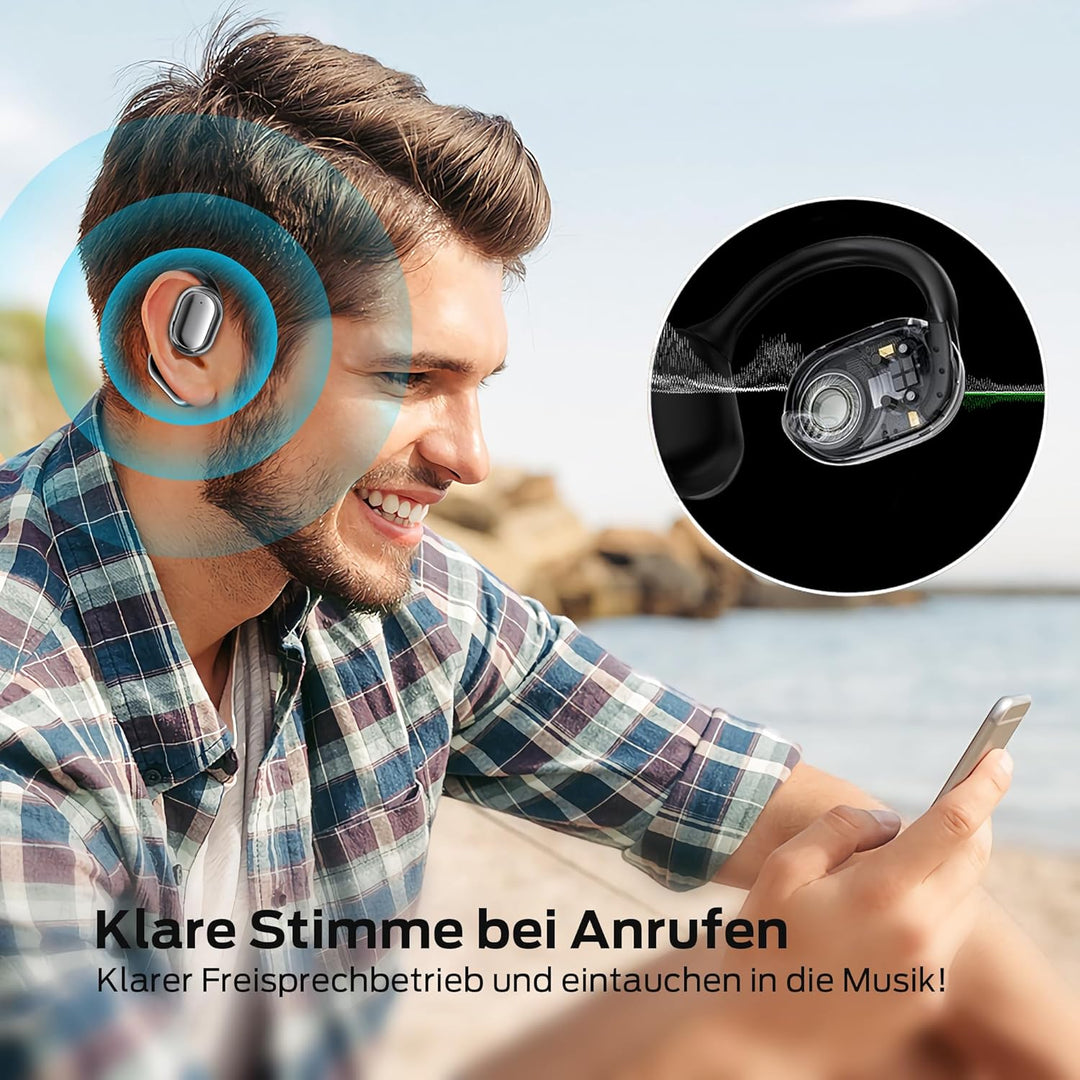 BUGANI Open Ear Kopfhörer, Ohrhaken Kopfhörer Kabellos Bluetooth IPX6 Wasserdicht, 30H Laufzeit, Blu