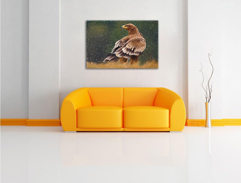 Pixxprint Einsamer Falke mit braunem Gefieder Kunst Buntstift Effekt, Format: 100x70 auf Leinwand, X