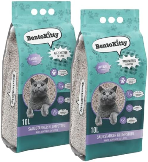 BentoKitty Katzenstreu (20L, 2er Pack) mit Lavendel Duft, Klumpend, weiss, feinkörnig, Klumpstreu au