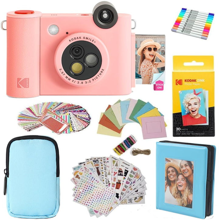 KODAK Smile+ 2-in-1 Digitale Sofortbildkamera & Fotodrucker Geschenkpaket + Tasche + Zink 20 Blatt +