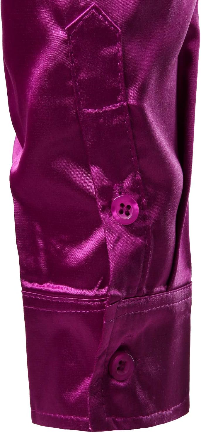 PARKLEES Herren Glänzend Slim Fit Satin Langarmhemd Frezeit Business Hemd für Party Nachtclub S Lila