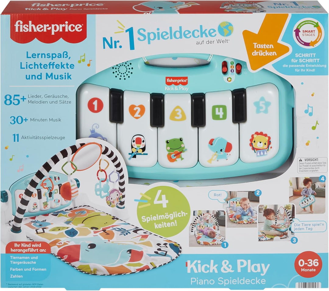 Fisher-Price Kontrast Kick & Play Pianospieldecke für Babys, Spielspass Pianospieldecke, tragbares M