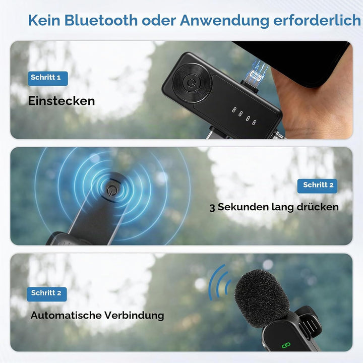 Kabellose Lavalier-Mikrofone mit LED-Anzeige, 4 Stück, Lavalier-Mikrofone, Clip-on-Mikrofon, Auto-Pa