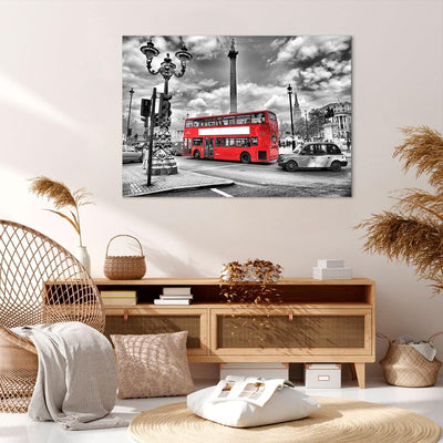 Bilder auf Leinwand 100x70cm Leinwandbild Trafalgar Platz Taxi London Gross Wanddeko Bild Schlafzimm