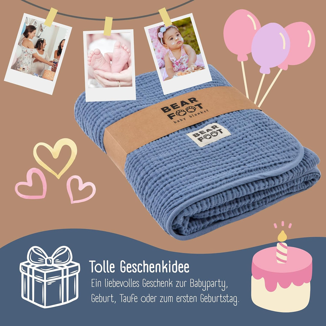 BEARFOOT Babydecke - Musselin Fleecedecke (Baumwolle, Fleece) flauschig weiche Kuscheldecke, Baby/Ne