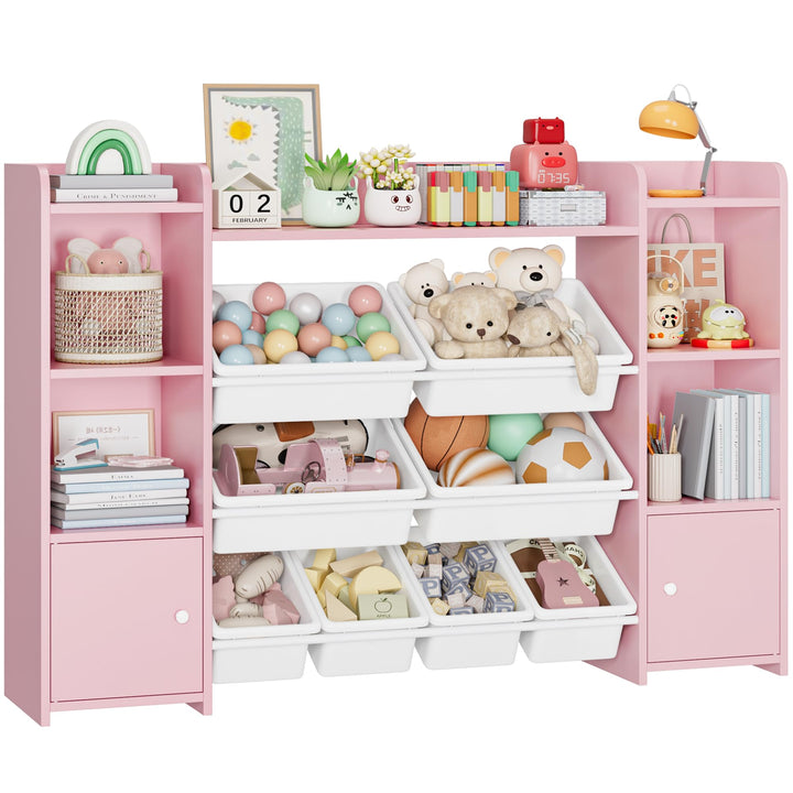 FOREHILL Kinderregal mit 8 Boxen Kinderschrank Holz Bücherregal für Kinder Aufbewahrungsbox Kinderzi