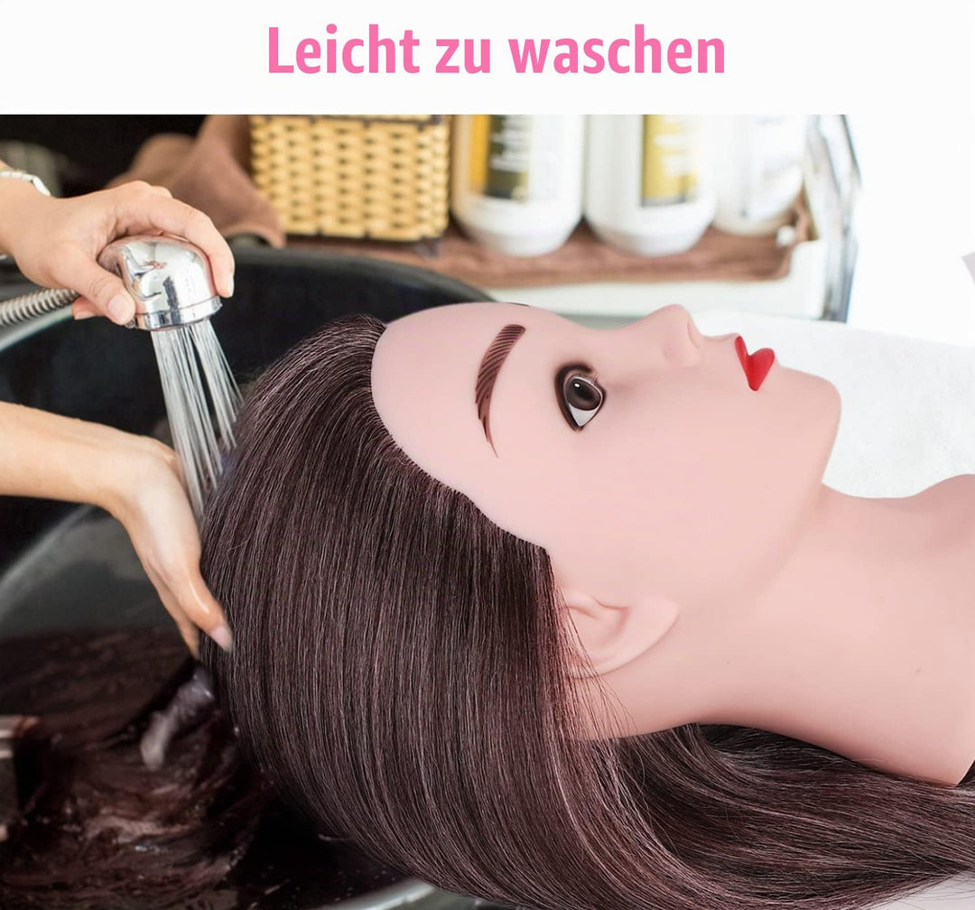 TopDirect Frisierkopf, 75 cm/ 29.5 Zoll Übungskopf Friseur, Frisurenkopf 100% von künstlichen Haare,