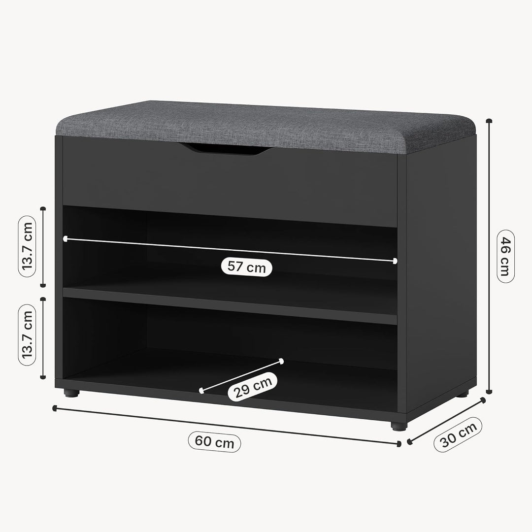 [en.casa] Schuhbank Gentofte 60x30x46cm Schuhschrank mit 3 Ablagefächern Schuhablage für 4 Paar Schu