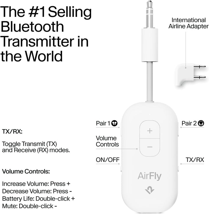 Twelve South AirFly Pro 2 Deluxe | Drahtloser Sender/Empfänger mit Audio-Sharing für bis zu 2 AirPod