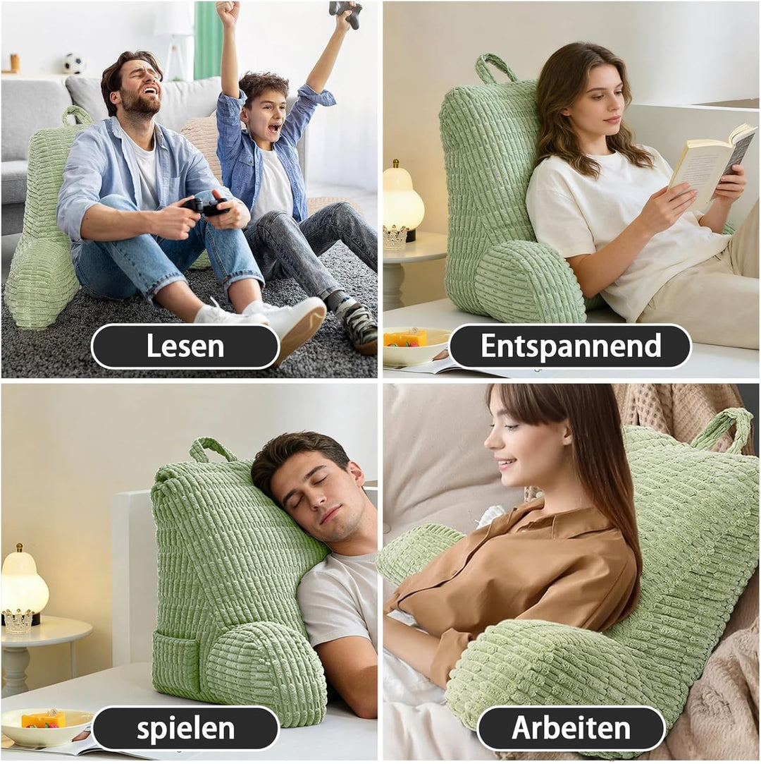 Lesekissen für Bett Und Sofa,Rückenstützkissen Lesekissen mit Armlehne, Erwachsenensofa mit Rückenle