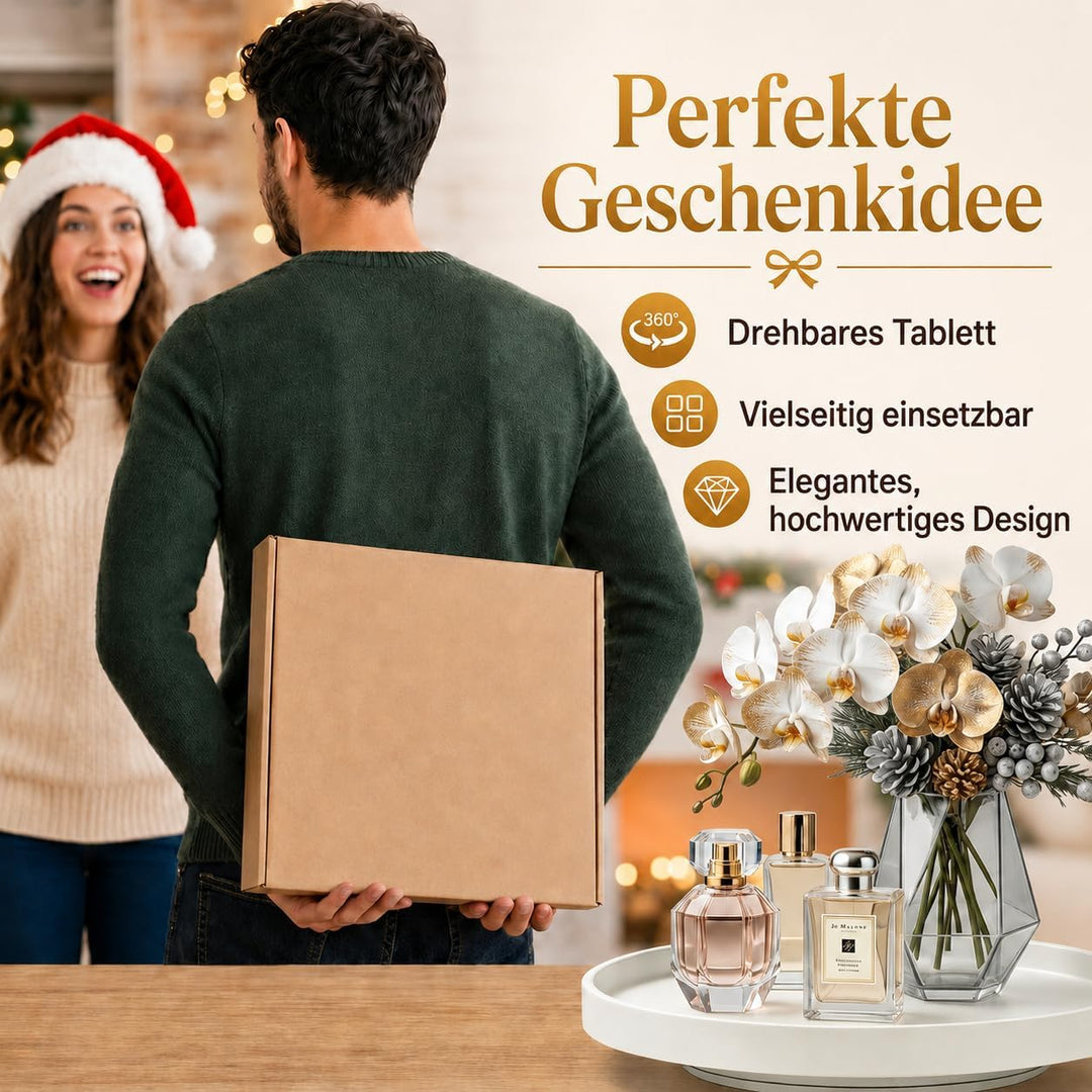 2X Deko Tablett Rund 30cm &amp; 2X 360° Drehteller Weiss Organizer, Weiss