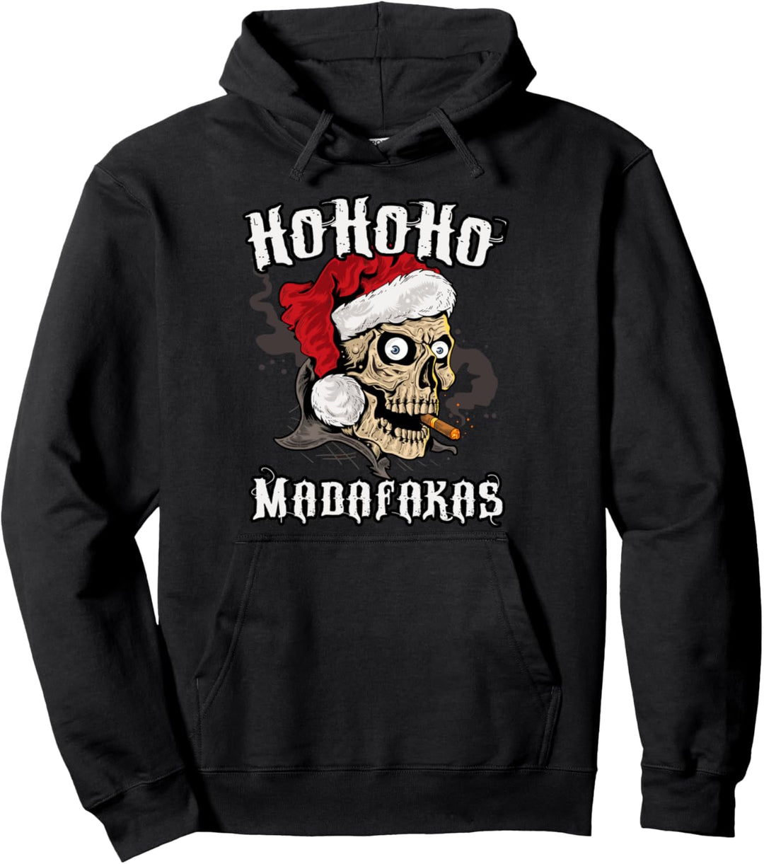 Weihnachten Rocker Geschenk Weihnachtsmann Totenkopf Schädel Pullover Hoodie