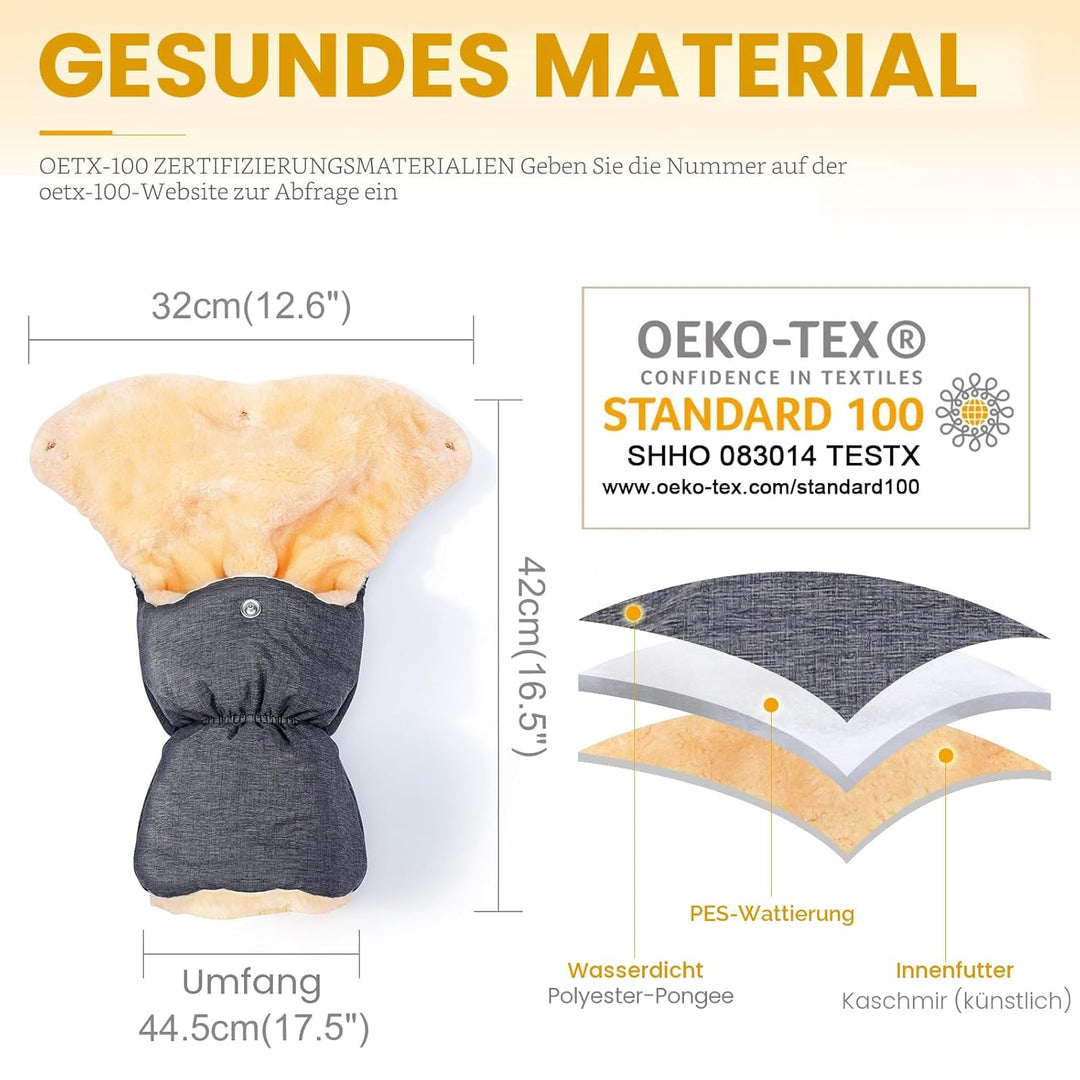 Orzbow Handwärmer Kinderwagen,Wasserdicht Künstliche Lammfell Handschuhe Kinderwagen mit Tasche,Wind
