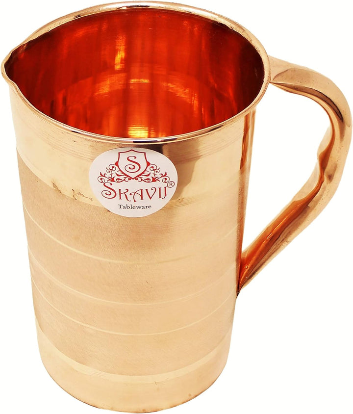 SKAVIJ Reiner Kupferkrug mit deckel und 4 becher set luxus stil wasserkrug (1,6 liter)