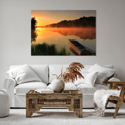 Bilder auf Leinwand 100x70cm Leinwandbild Morgen Nebel See Landschaft Gross Wanddeko Bild Schlafzimm