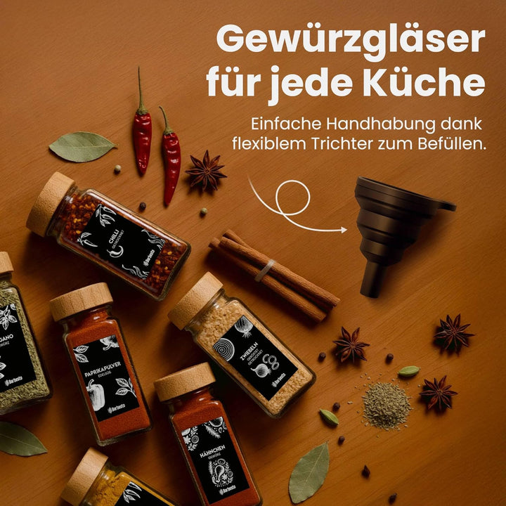 CLP Gewürzgläser eckig 24er Set (120ml), Gewürzstreuer klein mit Streueinsätzen und Etiketten, inkl.