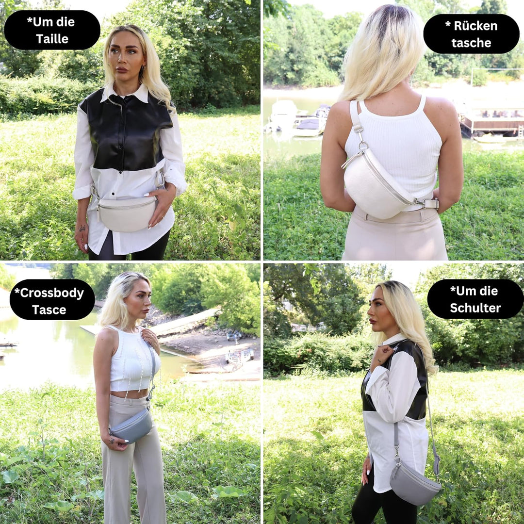 Blade Bauchtasche Damen Echtleder, stylische Gürteltasche Damen mit 2 gemusterten und Leder abnehmba