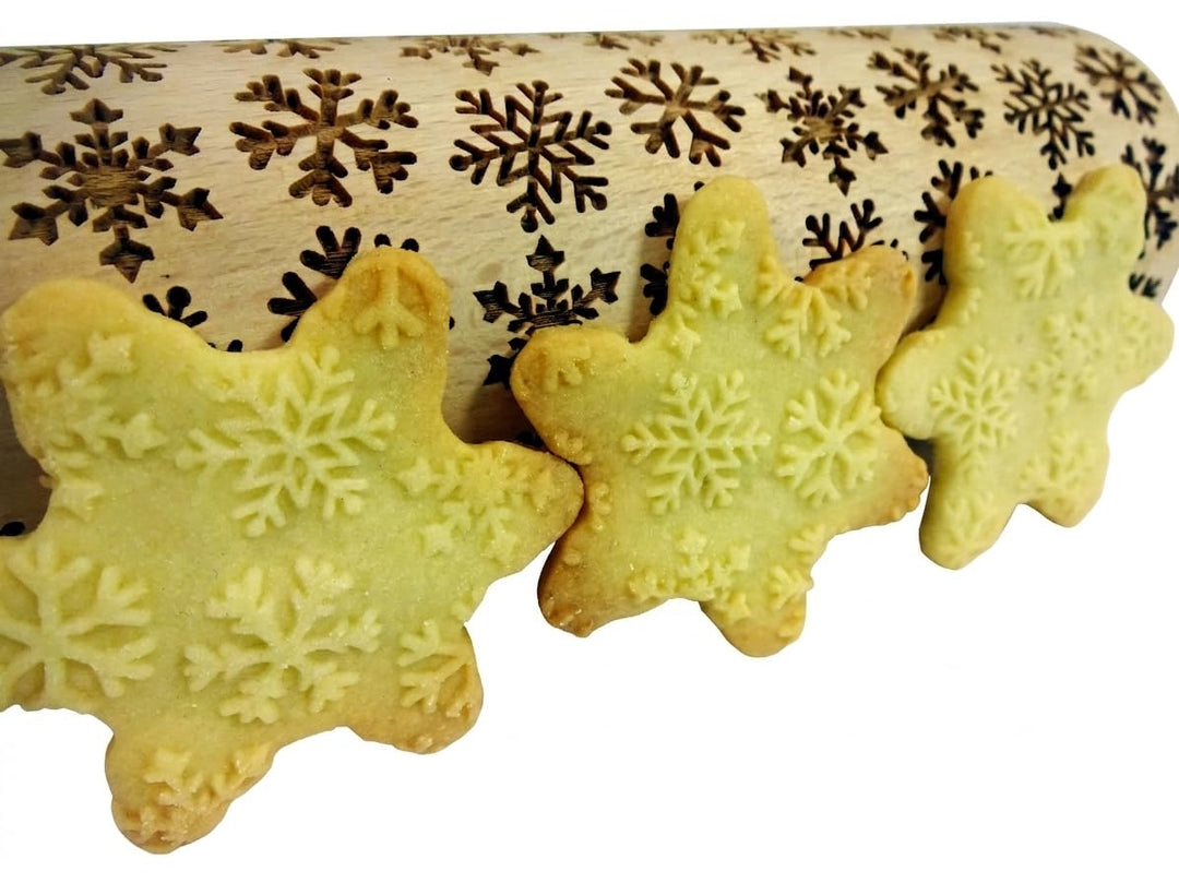 SCHNEEFLOCKE Nudelholz mit Muster Weihnachten Backen - Teigroller Holz für DIY Weihnachten Plätzchen
