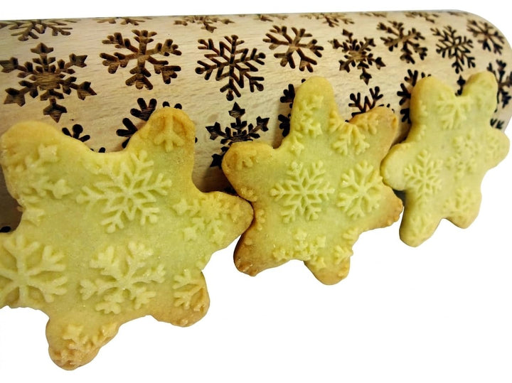SCHNEEFLOCKE Nudelholz mit Muster Weihnachten Backen - Teigroller Holz für DIY Weihnachten Plätzchen
