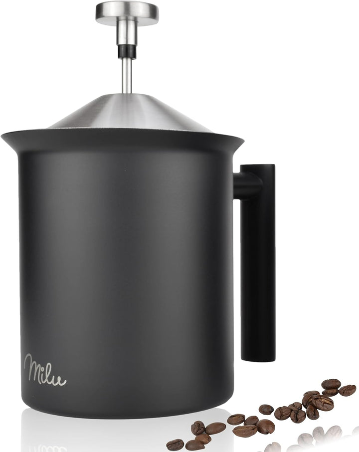 Milu Milchaufschäumer manuell | 400ml, 800ml | Edelstahl Hand Milschäumer für Milch Cappuccino, Kaff