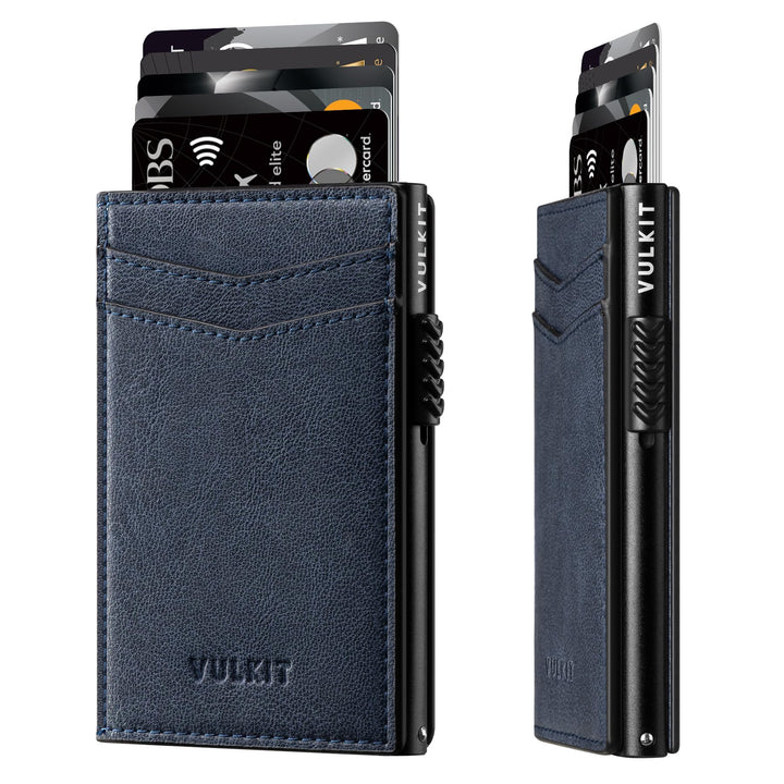 VULKIT Kreditkartenetui Leder Kartenetui RFID Blocking Automatische Pop Up Visitenkartenetui für Kar