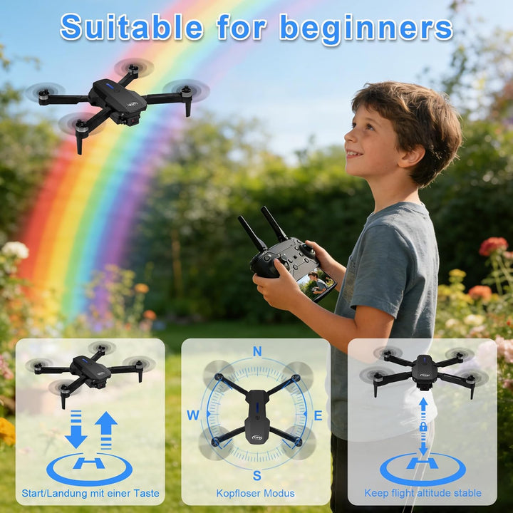 Drohne mit Kamera 1080P HD für Kinder, WiFi FPV Drone für Anfänger, RC Quadcopter mit 2 Akku, Schwer