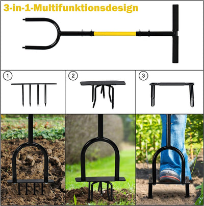 XMTECH 3 in 1 Gartengeräte mit Stiel, Rasenbelüfter Rasenlüfter, Gartenkralle Twist, Manuelle Bodenk