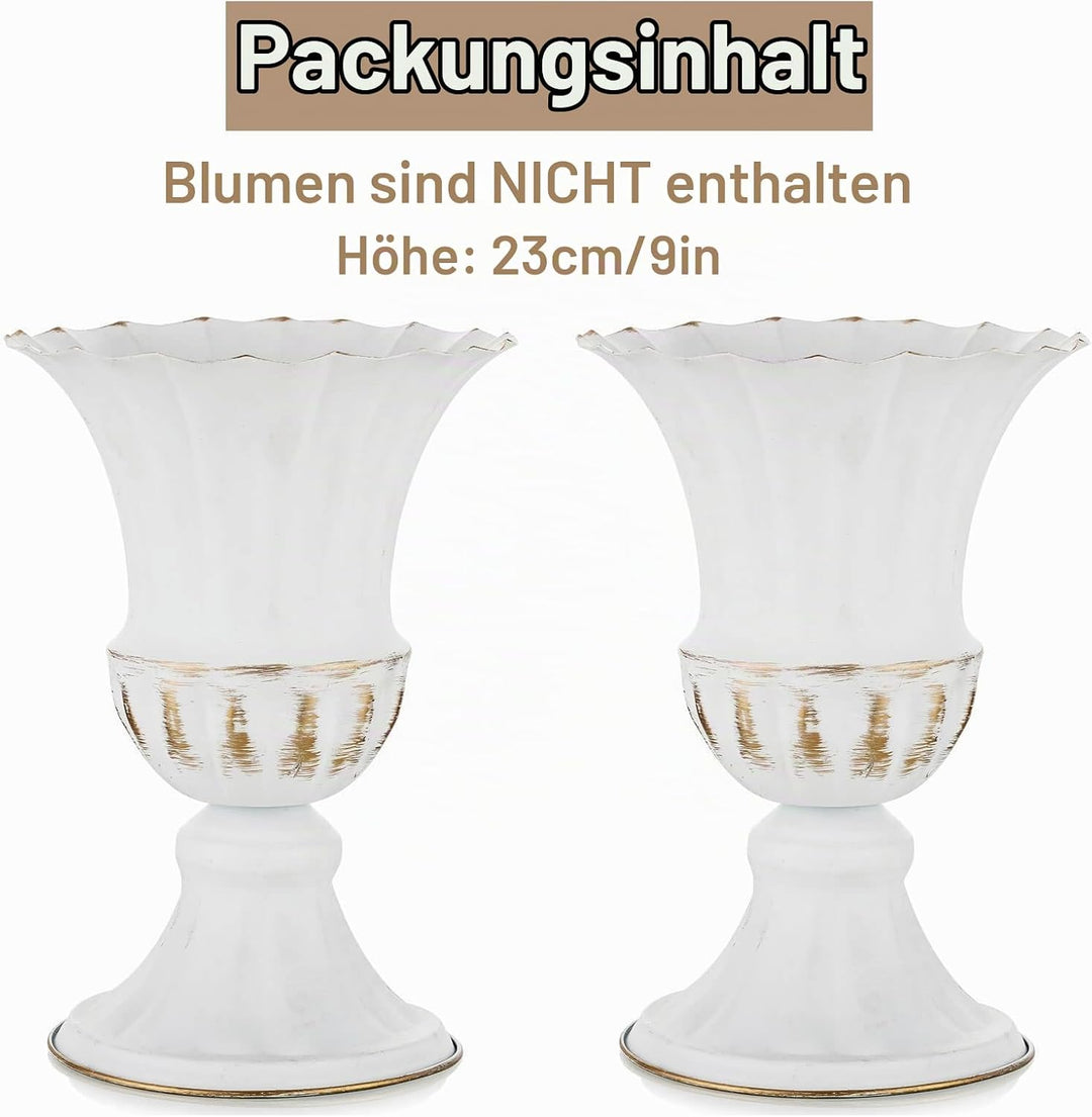 Sziqiqi Vase Weiss Metal für Hochzeit: 23cm Hoch Kleine Urne Vasen für Tischdeko - Blumentopf Golden