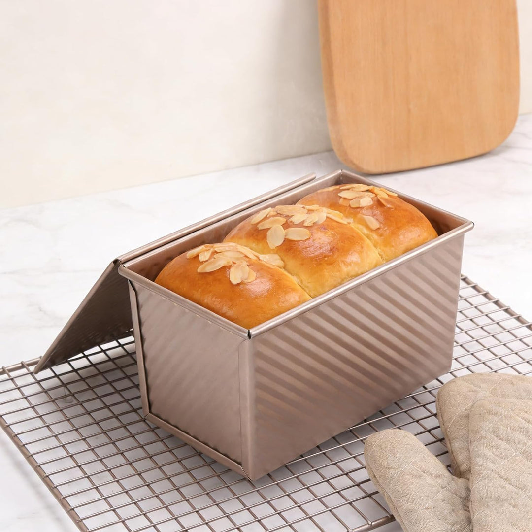MUKSEUT 3 Stück Toastbrot Backform mit Deckel 750g und 450g, Well Toastbrotform Antihaft Brotbackfor