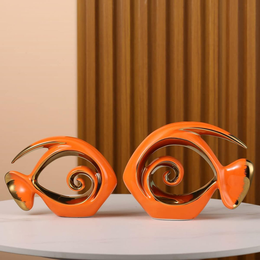 Orange Gold Keramik Fisch Figuren – Küste Wohnkultur, moderne Ozean Mittelstücke für Wohnzimmer, Ess