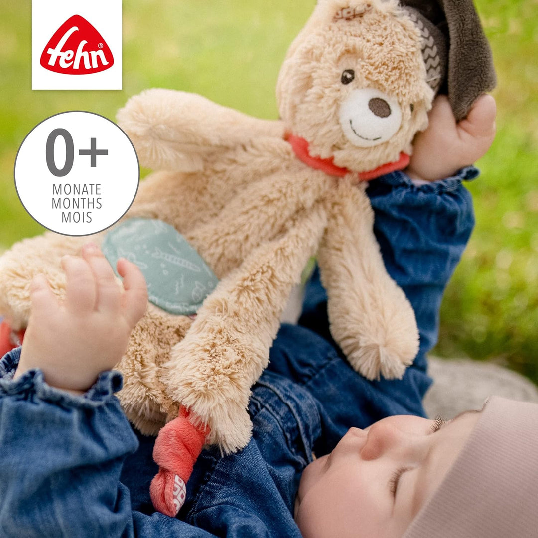 Fehn Schmusetuch Baby Schnuffeltuch mit Bär Köpfchen - Kuscheltuch für Neugeborene - Kuscheltier Spi