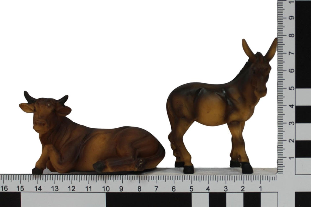 ZICOM Krippenfiguren Krippenzubehör Miniaturzubehör Miniatur Ochse und Esel 7,8cm handbemalt Polyres
