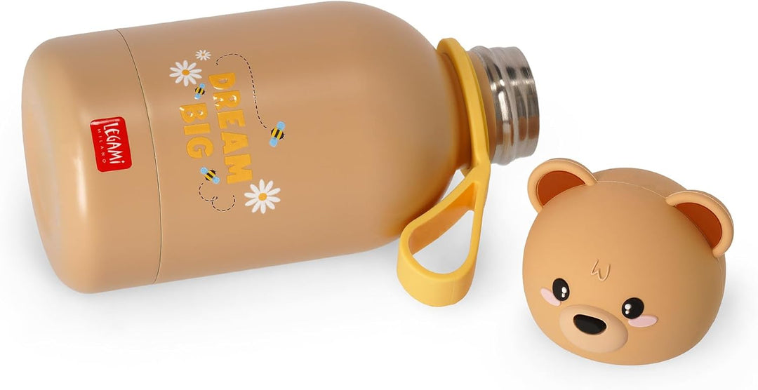 Legami - Hot&Cold BFF Kinder-Wasserflasche, Teddy Bear-Motiv, doppellagig aus 18/8 Edelstahl mit luf
