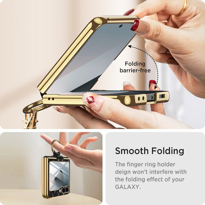 Miimall Lederhülle Kompatibel mit Samsung Galaxy Z Flip 6/Flip7 FE Hülle mit Kameraschutz+Ring Ständ