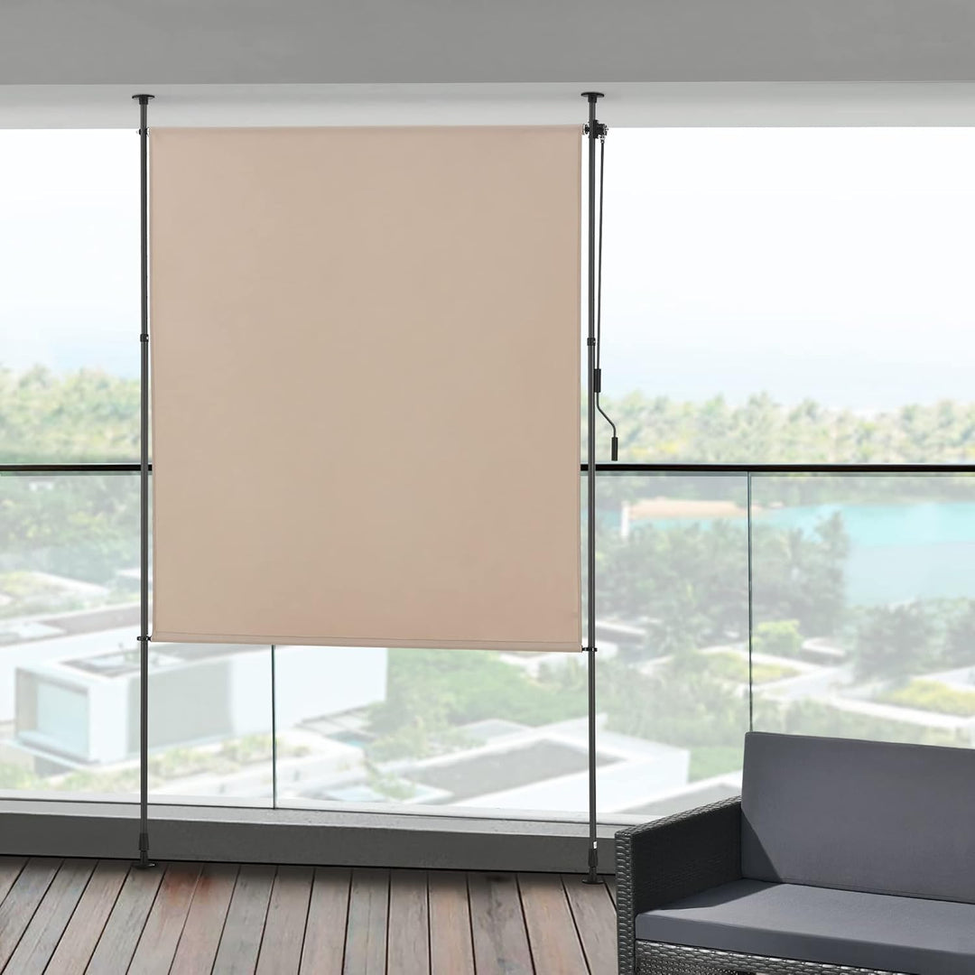pro.tec Aussenrollo Cimarra 200 x 270 cm Balkonrollo Senkrechtmarkise mit Handkurbel Sichtschutz wit