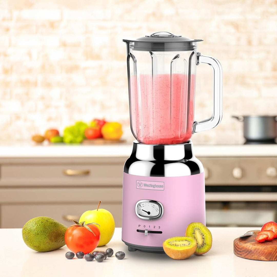 Westinghouse Retro-Standmixer, 1,5 L, Smoothie-Maker & Eiscrusher, 4 Geschwindigkeiten, Glaskanne, 6