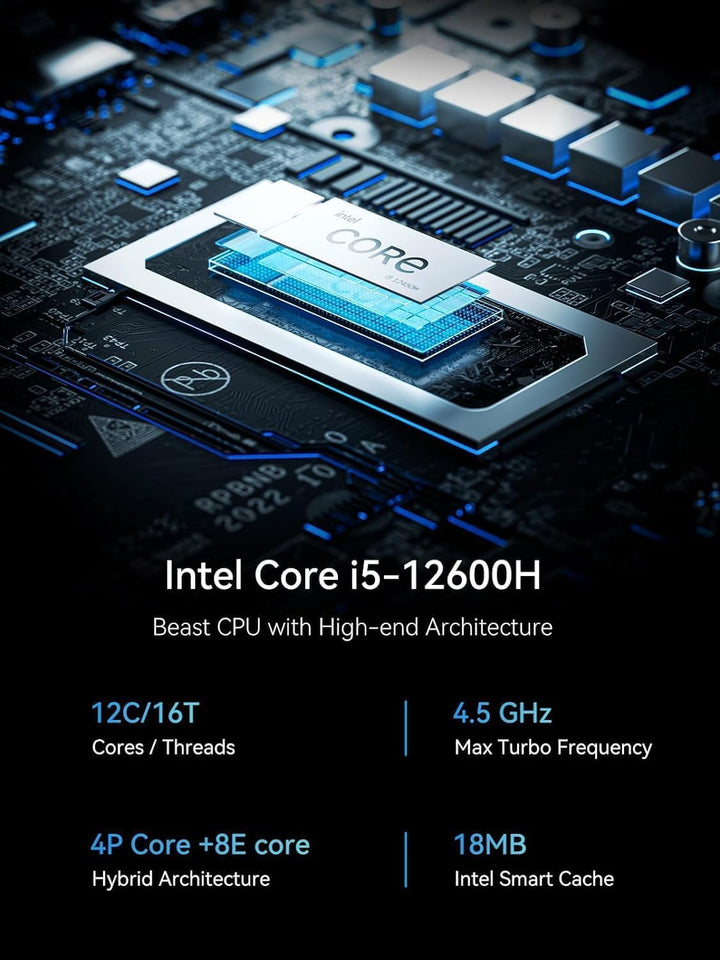 MINIS FORUM NAB6 Lite Mini PC, Core i5-12600H 12 Kerne/16 Threads Prozessor bis zu 4,5 GHz, Iris XE