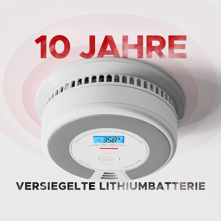 X-Sense Vernetzbarer kombinierter Rauch- und Kohlenmonoxid-Melder mit LCD Anzeige & 10 Jahres Batter