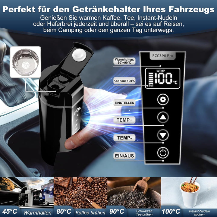 Nardea Elektrischer Wasserkocher für das Auto, 12 V/24 V, tragbarer Reisewasserkocher für LKW, Kaffe