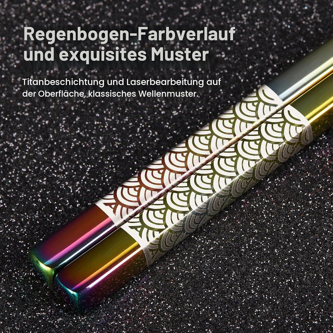 Metall-Essstäbchen, 2 Paar, Titan-Edelstahl, wiederverwendbar, mit Halter, spülmaschinenfest, leicht