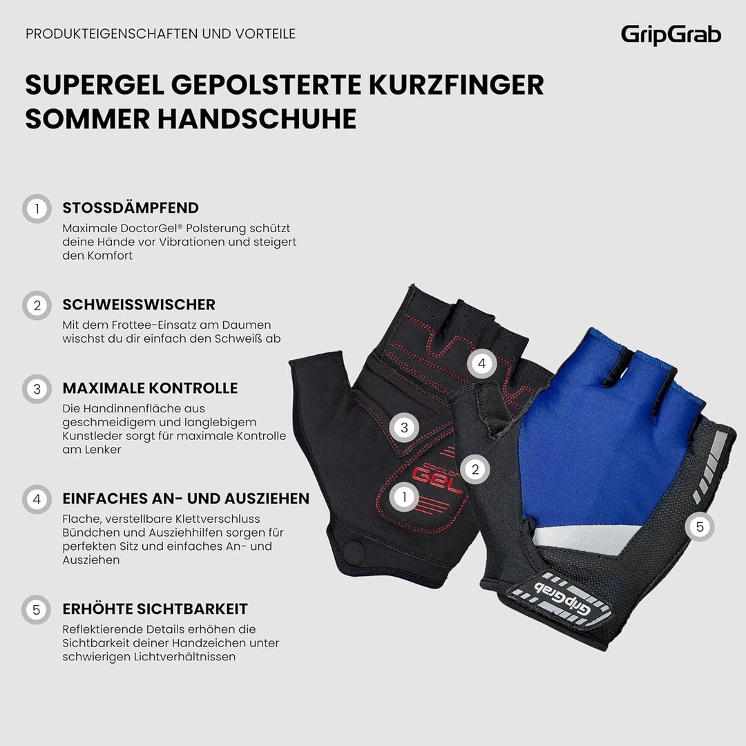 GripGrab SuperGel 6mm DoctorGel Polsterung Kurzfinger Fahrradhandschuhe Dämpfende Fingerlose Sommer