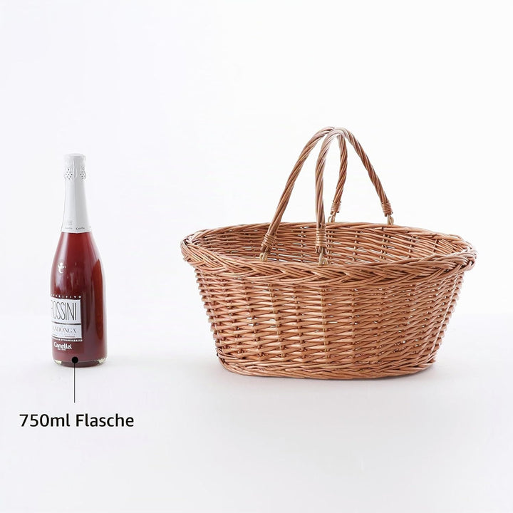 Picknickkorb aus Weide mit Griff, Einkaufskorb, Naturbraun - Gross, gro&amp;