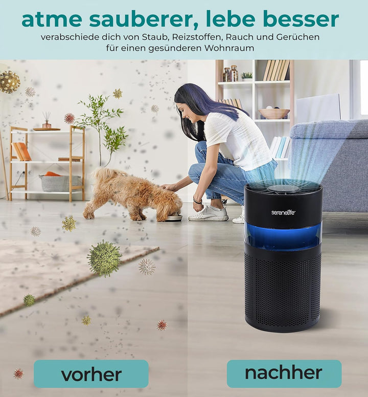 SereneLife Luftreiniger- HEPA 13 Filter für Zuhause, Luftfilter Allergiker mit Aromatherapy- gegen 9