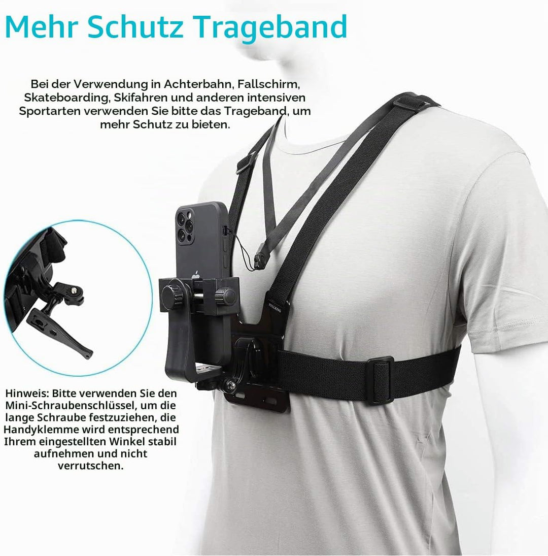 PellKing Handy-Brustgurt-Halterung, Handy-Clip, Action-Kamera, POV für Samsung iPhone Plus etc